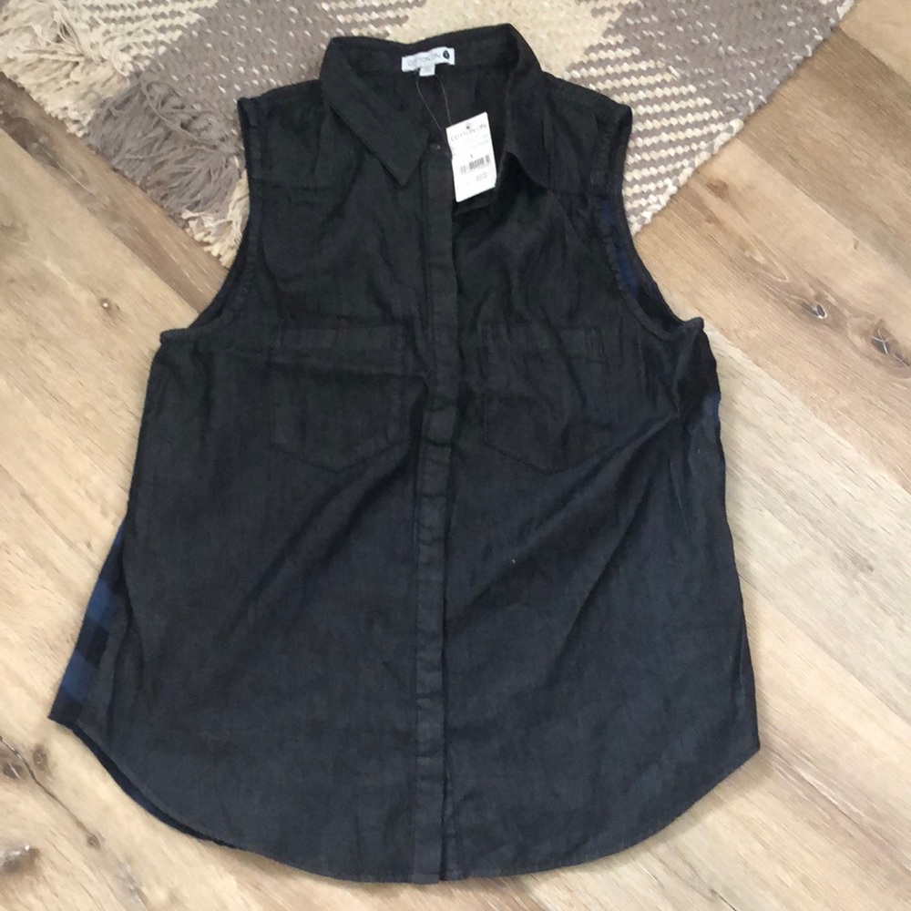 Cotton On Black Chambray Vest with Buffalo Check NWT